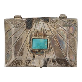 Vintage Navajo Nevada Turquoise Mini Jewelry Box/ Pill Box