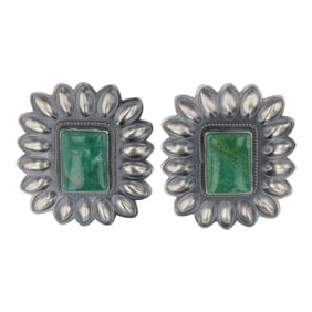 Robert Johnson Navajo Fox Turquoise Bump out Earrings