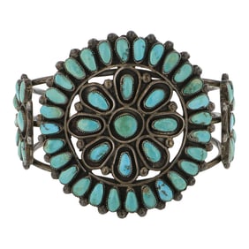 Vintage Zuni Kingman Turquoise Cluster Bracelet