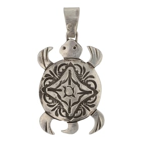 Alvin Todacheene Navajo Plain Silver Turtle Pendant
