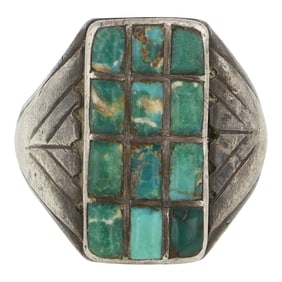 Vintage Zuni Nevada Turquoise Inlay Ring