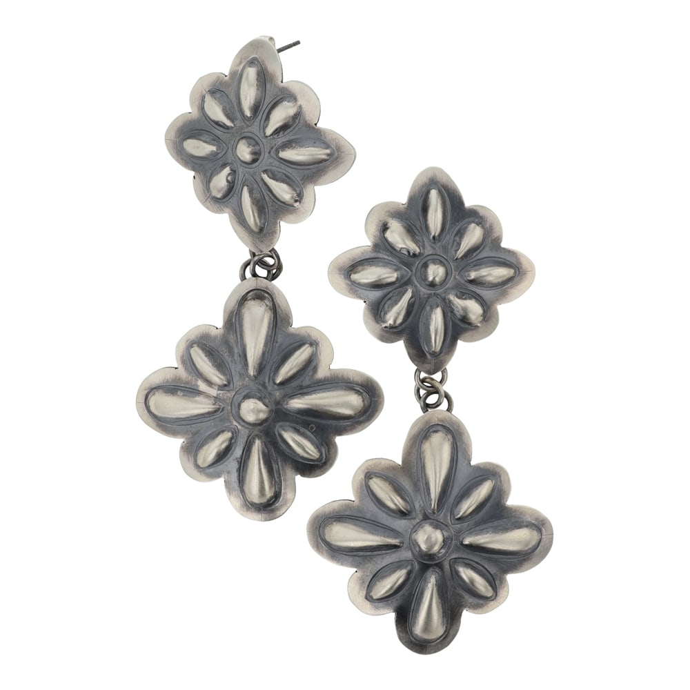 Tim Yazzie Navajo Bump Out Earrings: Sterling Silver | | Tim Yazzie Navajo Bump Out Earrings | Navajo Native American Southwest Indian Jewelry | Good (no breaks or damages) | Approximate Weight: 17 Grams | Earrings: 3" x 1.5" each | Sign