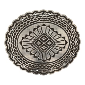 Vintage Navajo Plain Silver Stamp Work Belt Buckle