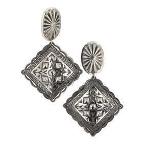 Harold Joe Navajo Plain Silver Stamp-Work Earrings