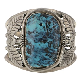 Navajo Vintage Spiderweb Turquoise Large Freeform Cuff Bracelet