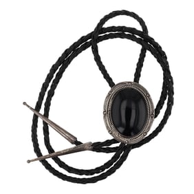 Vintage Navajo Black Onyx Bolo Tie
