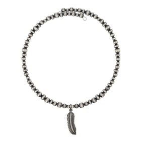 Navajo Oxidized Beads & Feather Collar Necklace