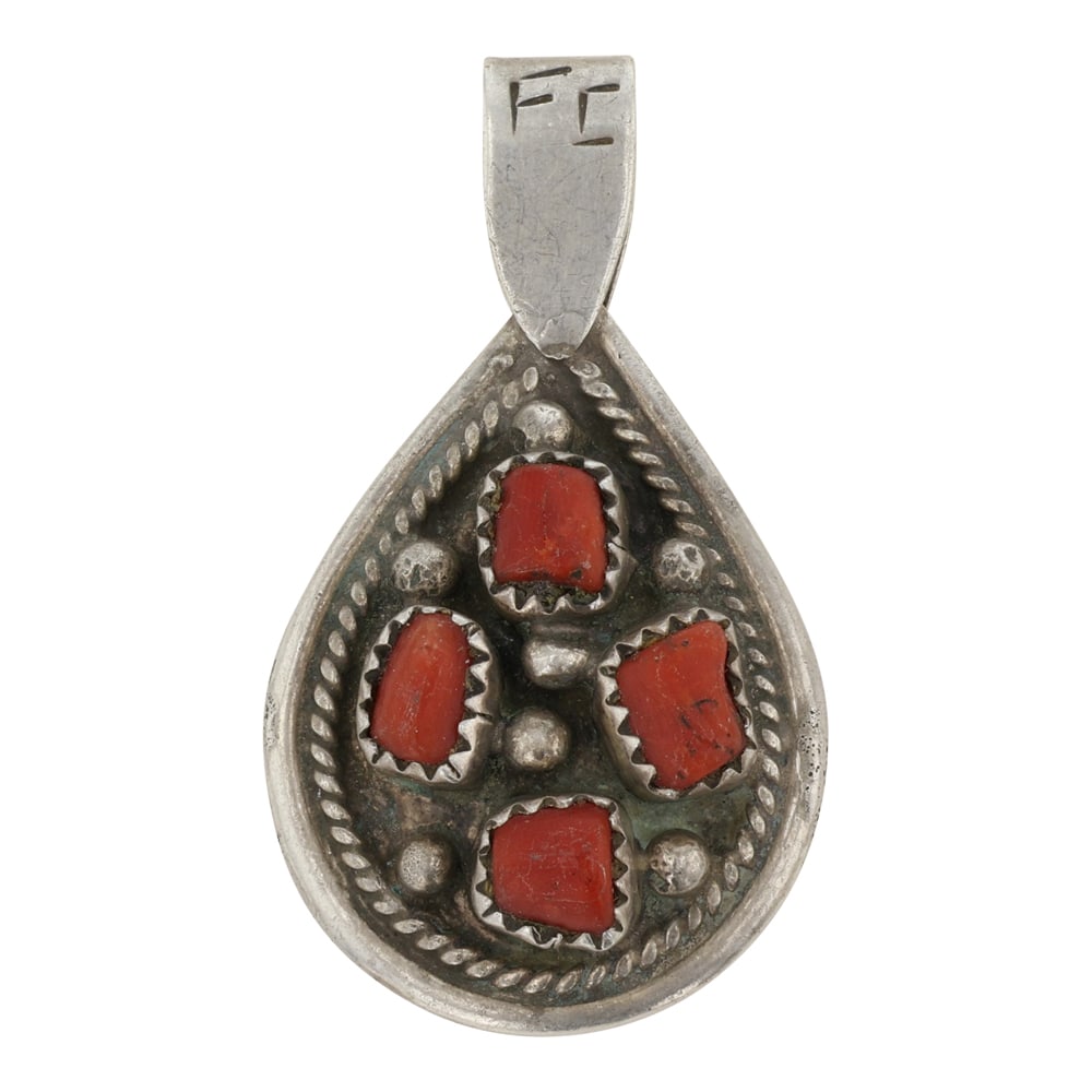 Vintage Navajo Turquoise & Coral Reversible Pendant: Sterling Silver | Genuine Turquoise &Coral | Vintage Navajo Turquoise & Coral Reversible Pendant | Navajo Native American Southwest Indian Jewelry | Good (no breaks or damages) | Approximate Weight: 1