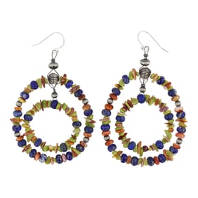 Navajo Oxidizes Beads Spiny Oyster & Serpentine Earrings