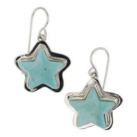 Navajo Compitos Turquoise Star Earrings