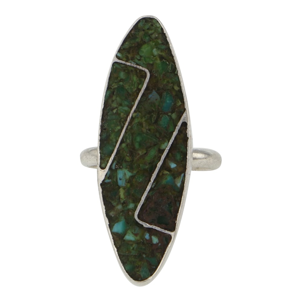 Vintage Navajo Turquoise Chip Inlay Ring: Sterling Silver | Genuine Turquoise | Vintage Navajo Turquoise Chip Inlay Ring | Navajo Native American Southwest Indian Jewelry | Good (no breaks or damages) | Approximate Weight: 4 Grams | Ring: 6 s