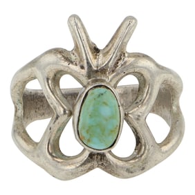 Vintage Navajo Nevada Turquoise Sandcast Ring