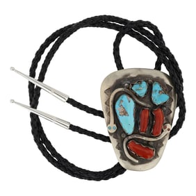 Zuni Effie Calavsa (Effie C) Vintage Turquoise & Coral Bolo Tie