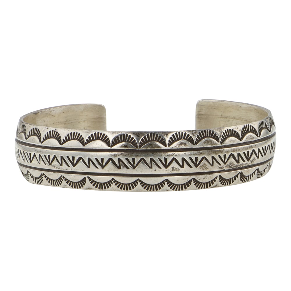 Vintage Navajo Plain Silver Stamp-Work Cuff Bracelet (1 of 3)