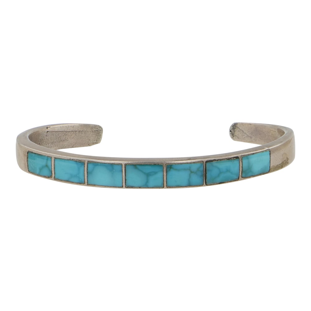 Vintage Navajo Kingman Turquoise Inlay Bracelet: Sterling Silver | Genuine Kingman Turquoise | Vintage Navajo Kingman Turquoise Inlay Bracelet | Navajo Native American Southwest Indian Jewelry | Good (no breaks or damages) | Approximate Weight: 20 G