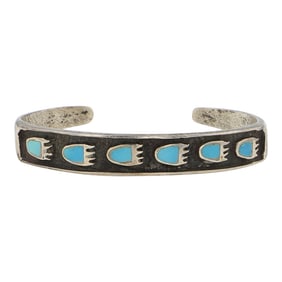 Vintage Navajo Turquoise Inlay Bear Paw Bracelet