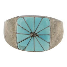 Vintage Zuni Turquoise Inlay Ring