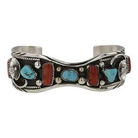 Navajo Turquoise & Coral Cuff Bracelet