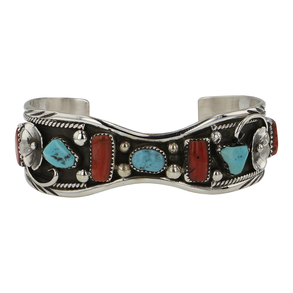 Navajo Turquoise & Coral Cuff Bracelet (1 of 4)