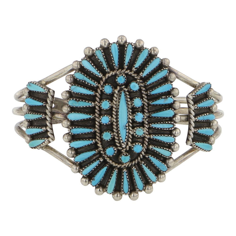 Jerry & Wilma Begay Navajo Sleeping Beauty Turquoise Cluster Bracelet (1 of 3)