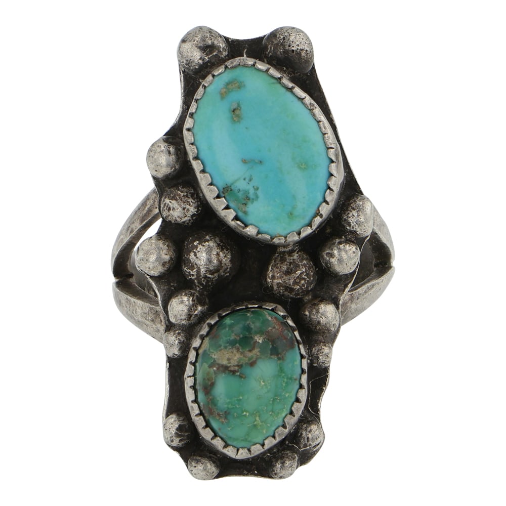 Alcie Platero Navajo Nevada Turquoise Ring: Sterling Silver | Genuine Nevada Turquoise | Alcie Platero Navajo Nevada Turquoise Ring | Navajo Native American Southwest Indian Jewelry | Good (no breaks or damages) | Approximate Weight: 17 Grams |