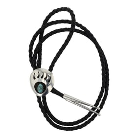 Navajo Nevada Turquoise Bearpaw Bolo Tie