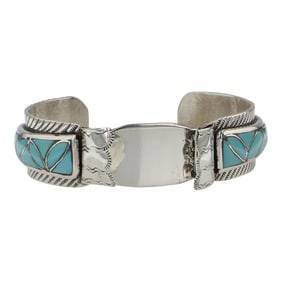 Zuni Sleeping Beauty Turquoise Inlay Watch bracelet