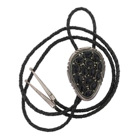 Vintage Navajo Black Onyx Bolo Tie