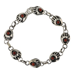 Navajo Mediterranean Coral Bearpaw Link Bracelet