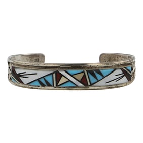 Zuni Turquoise Coral Mother of Peral Inlay Bracelet