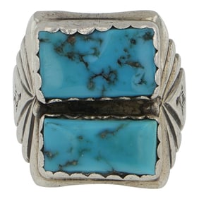 Navajo Kingman Turquoise Two Stone Ring