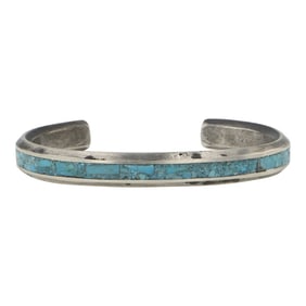 Vintage Navajo Kingman Turquoise Inlay Bracelet