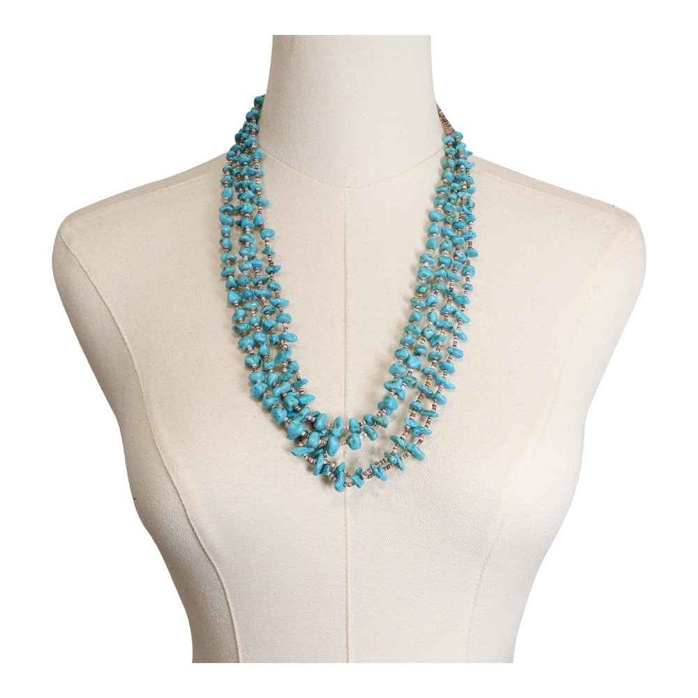 Navajo Vintage Turquoise & Shell Four Strand Necklace (1 of 3)