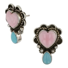 Navajo Turquoise & Pink Conch Earrings