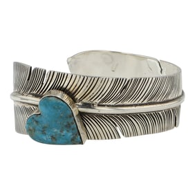 Navajo Compitos Turquoise Feather Bracelet