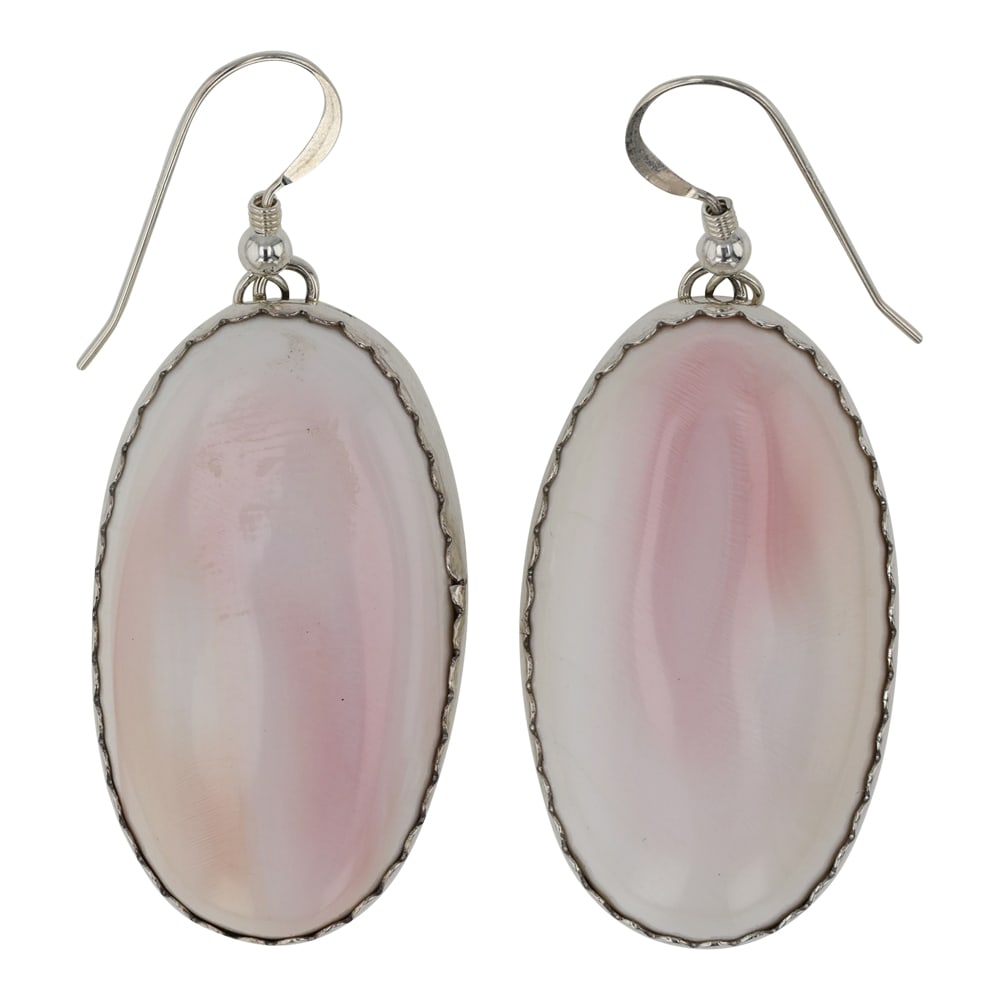Lee Sandoval Navajo Pink Conch Earrings: Sterling Silver | Genuine Pink Conch | Lee Sandoval Navajo Pink Conch Earrings | Navajo Native American Southwest Indian Jewelry | Good (no breaks or damages) | Approximate Weight: 24 Grams | Earrings