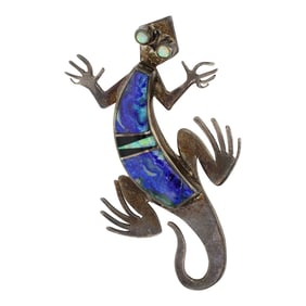 Navajo Lapis & Synthetic Opal Inlay Gecko Pin