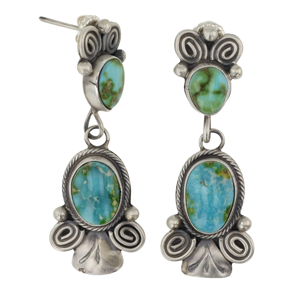 Joelias Draper Navajo Sonoran Gold Turquoise Earrings: Sterling Silver | Genuine Sonoran Gold Turquoise | Joelias Draper Navajo Sonoran Gold Turquoise Earrings | Navajo Native American Southwest Indian Jewelry | Good (no breaks or damages) | Approximate W