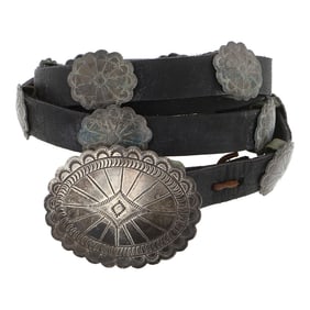 Vintage Navajo Plain Silver Stamp-Work Small Concho Belt