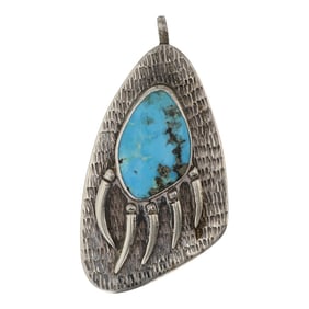 Vintage Hopi Nevada Turquoise Bear Paw Pendant