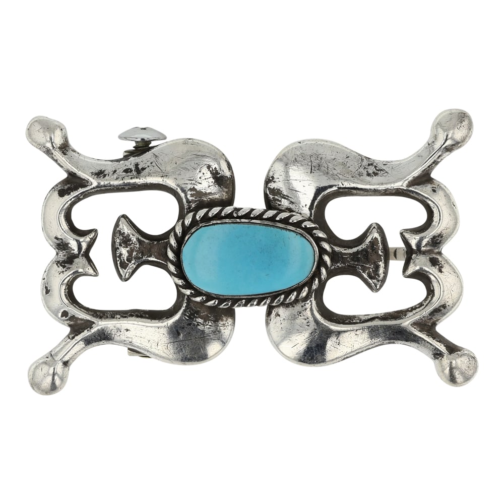 Navajo Compitos Turquoise Sandcast Belt Buckle: Sterling Silver | Genuine Compitos Turquoise | Navajo Compitos Turquoise Sandcast Belt Buckle | Navajo Native American Southwest Indian Jewelry | Good (no breaks or damages) | Approximate Weight: 66 G