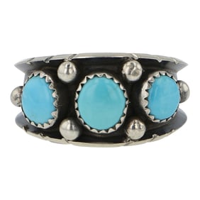 Navajo Kingman Turquoise Three Stone Ring
