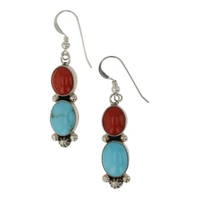 Ella Linkin Navajo Turquoise & Coral Earrings
