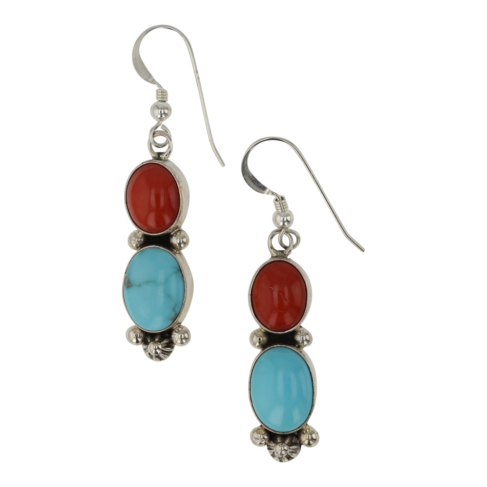 Ella Linkin Navajo Turquoise & Coral Earrings (1 of 2)