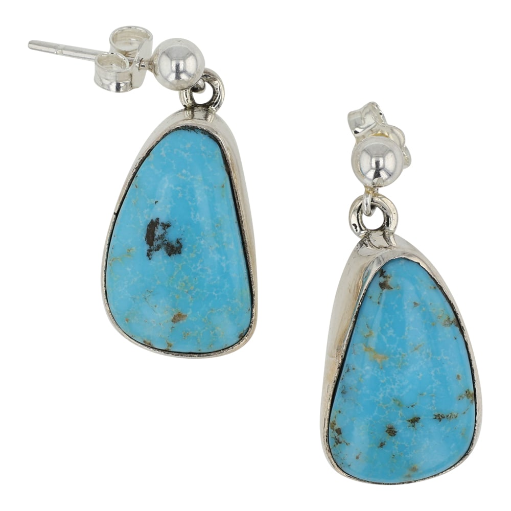 Steve Francisco Navajo Nevada Turquoise Earrings: Sterling Silver | Genuine Nevada Turquoise | Steve Francisco Navajo Nevada Turquoise Earrings | Navajo Native American Southwest Indian Jewelry | Good (no breaks or damages) | Approximate Weight: 5 Gr