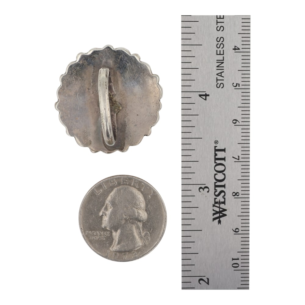 Zuni Turquoise Coral & Shell Inlay: Sterling Silver | Genuine Turquoise, Coral & Shell | Zuni Turquoise Coral & Shell Inlay | Zuni Native American Southwest Indian Jewelry | Good (no breaks or damages) | Approximate Weight: 10 Grams | R