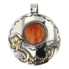 Navajo Spiny Oyster Sterling Silver & Gold Filled Pendant
