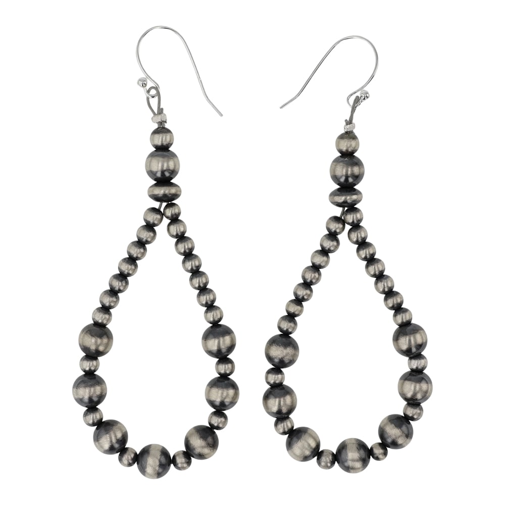 Navajo Oxidized Beads Hoop Earrings: Sterling Silver | | Navajo Oxidized Beads Hoop Earrings | Navajo Native American Southwest Indian Jewelry | Good (no breaks or damages) | Approximate Weight: 10 Grams | Earrings: 1.75" x 1.25" each |