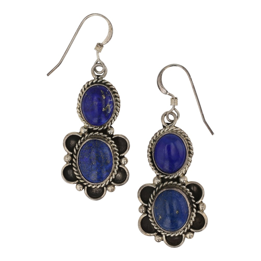 Carol Wyllie Navajo Lapis Earrings: Sterling Silver | Genuine Lapis | Carol Wyllie Navajo Lapis Earrings | Navajo Native American Southwest Indian Jewelry | Good (no breaks or damages) | Approximate Weight: 7 Grams | Earrings: 1.25" x .
