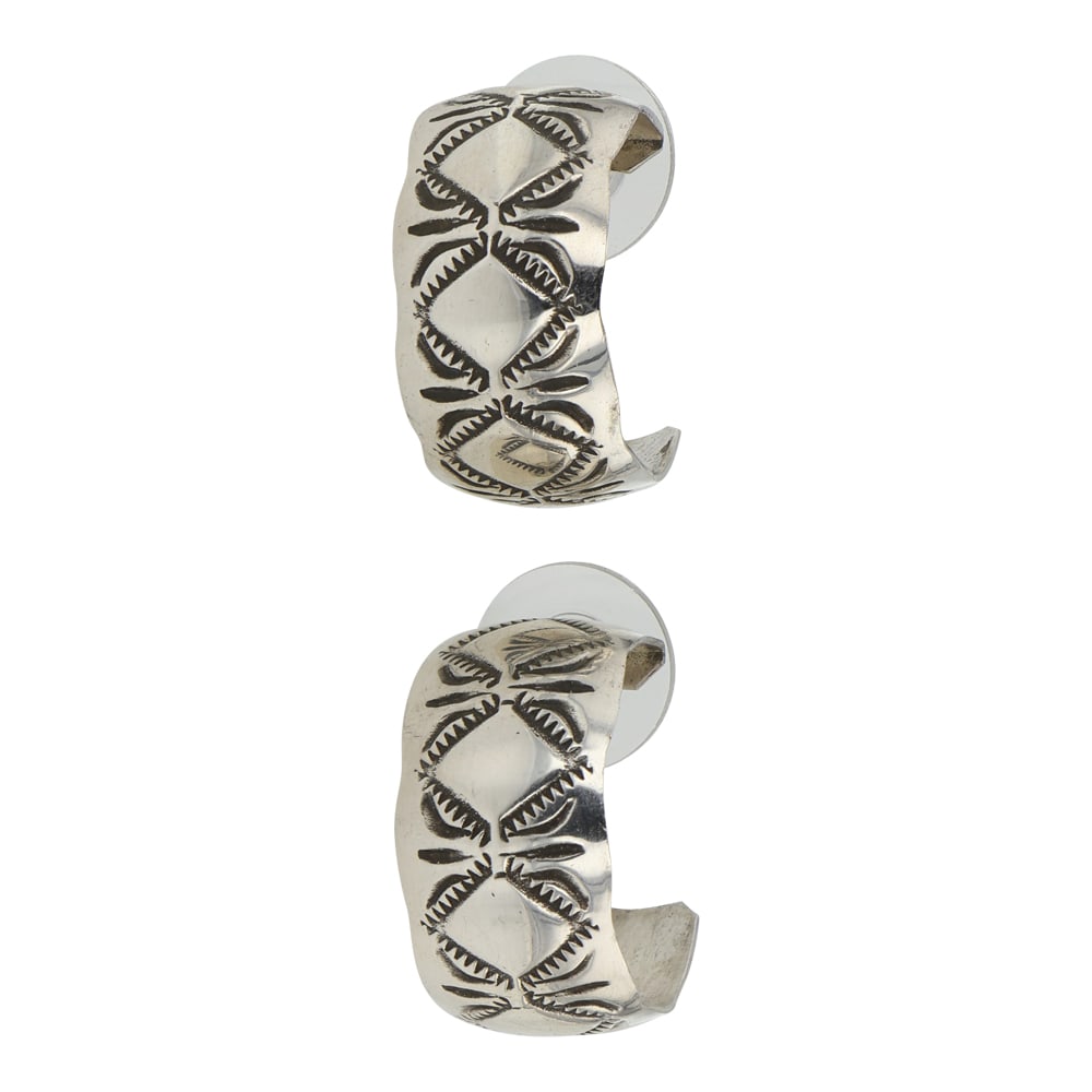 Navajo Plain Silver Stamp Hoop Earrings (1 of 2)